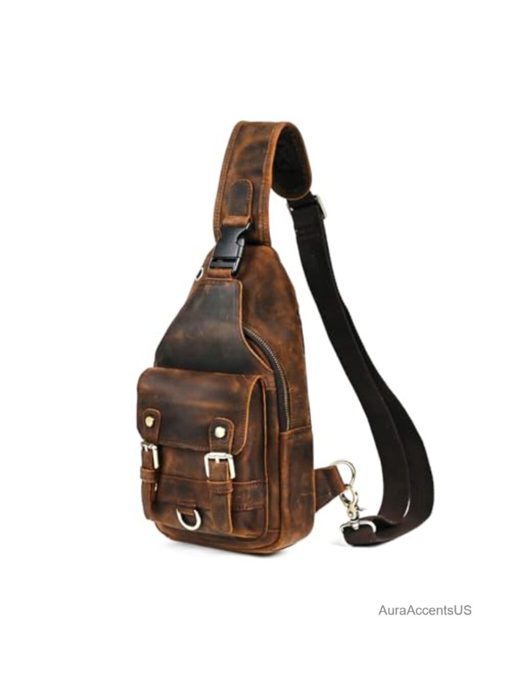 Leather Sling Crossbody Chest Pack Hiking Travel Daypack Hands-Free